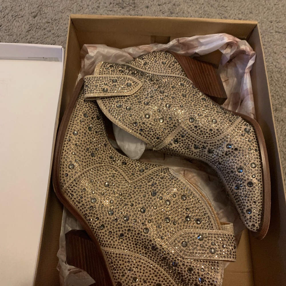 Gabor Gold Crystal-Embellished Ankle Booties